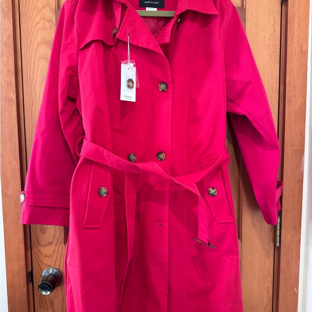 Chico's hooded and belted Red Trench Coat